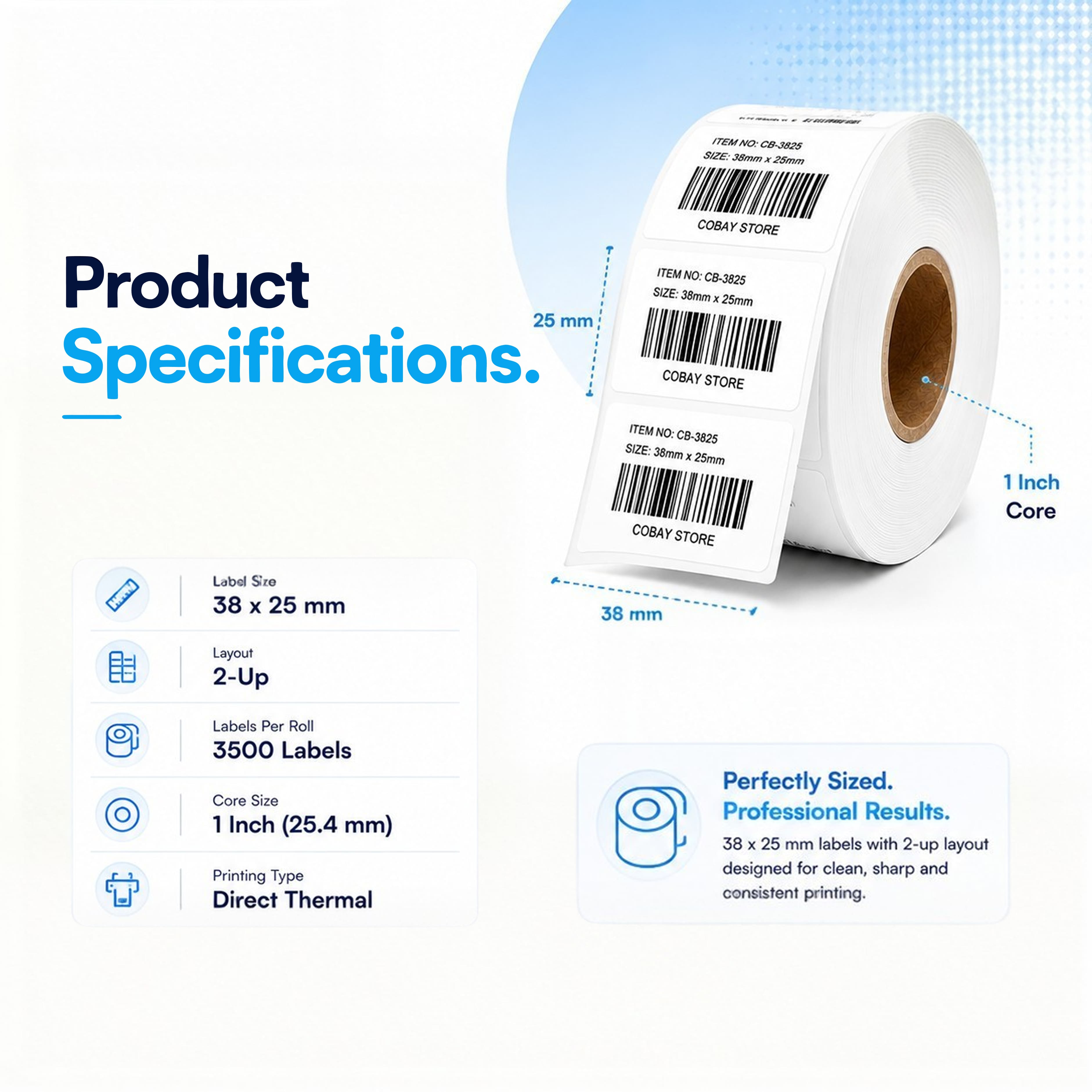 Thermal Barcode Labels 38x25mm