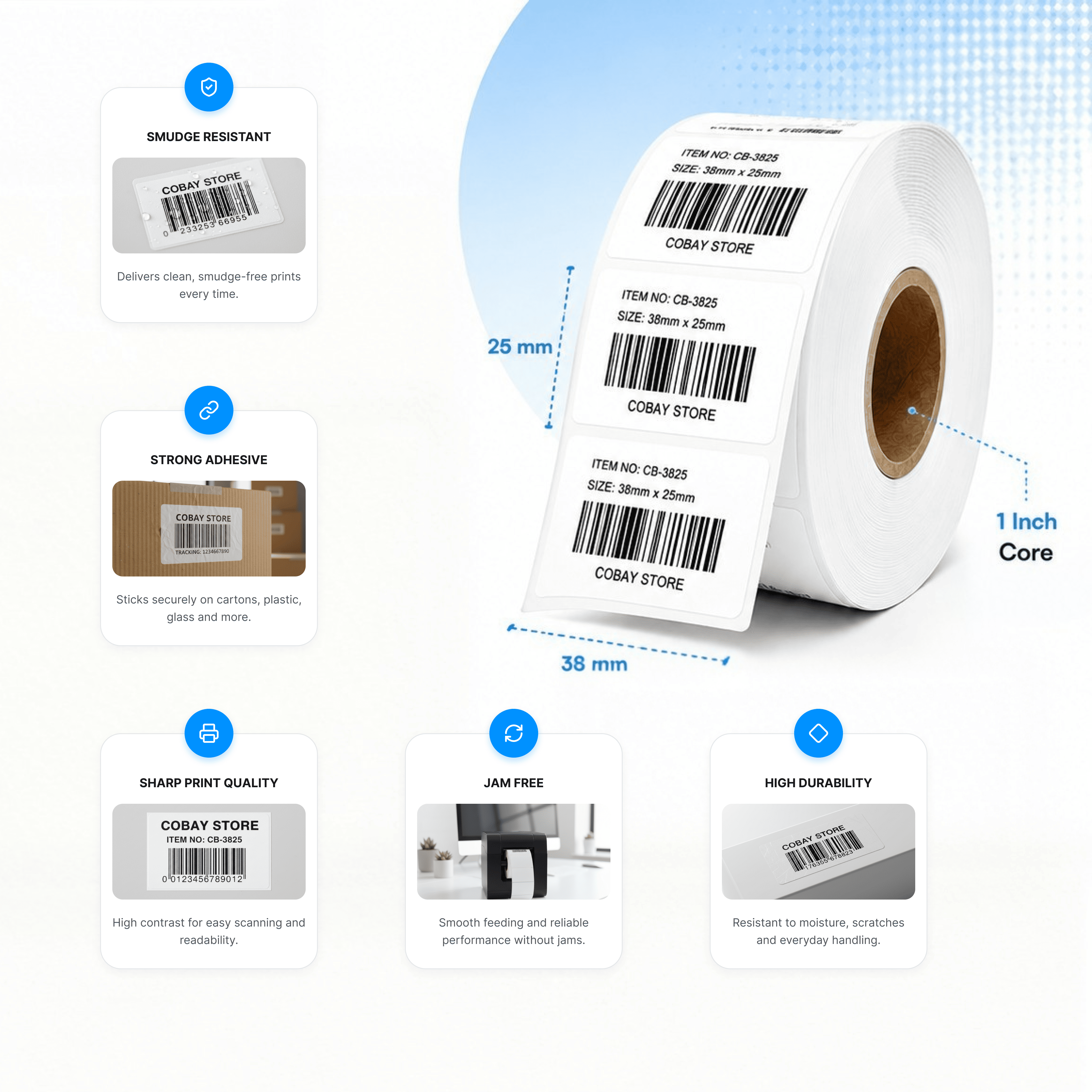 Thermal Barcode Labels 38x25mm (Pack of 5 - 3500nos)